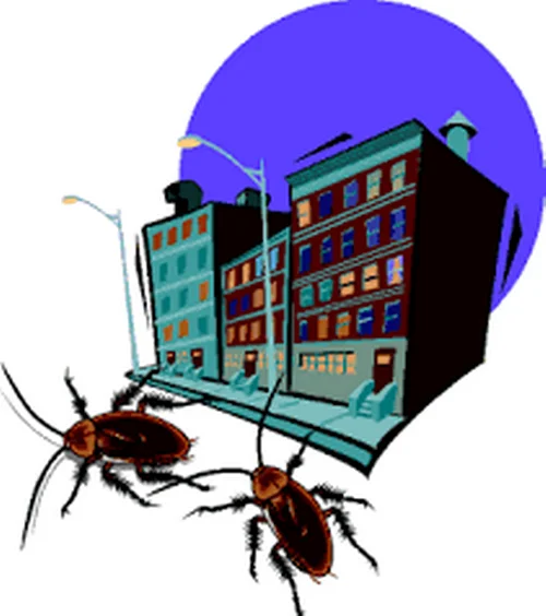 Ilustración de plaga de cucarachas en un entorno urbano