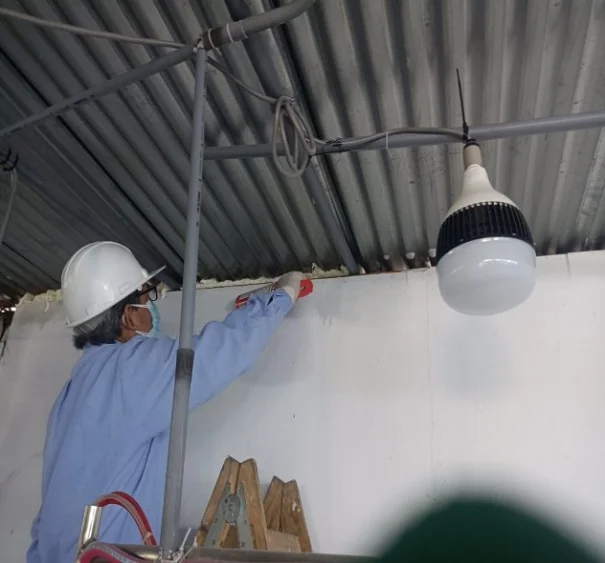 Técnico profesional realizando sellado de accesos